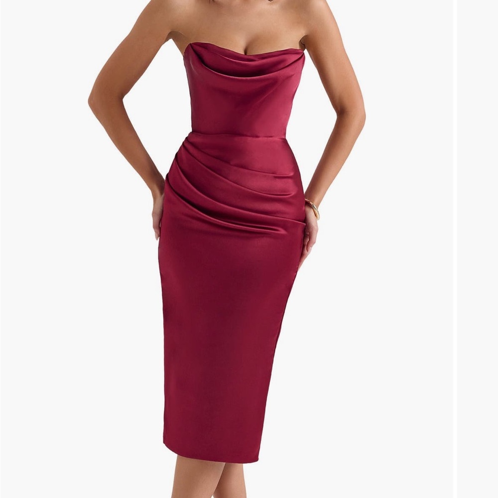 House of CB Strapless Wine Dress